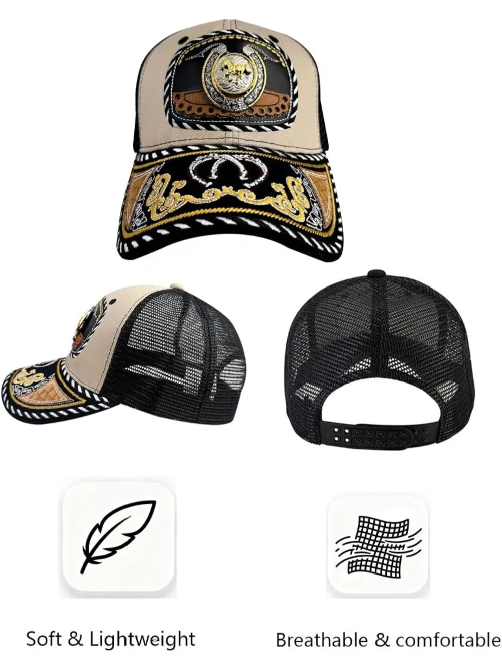 Men's P Beige Polyester Western Vintage Cowboy Cute Baseball Cap